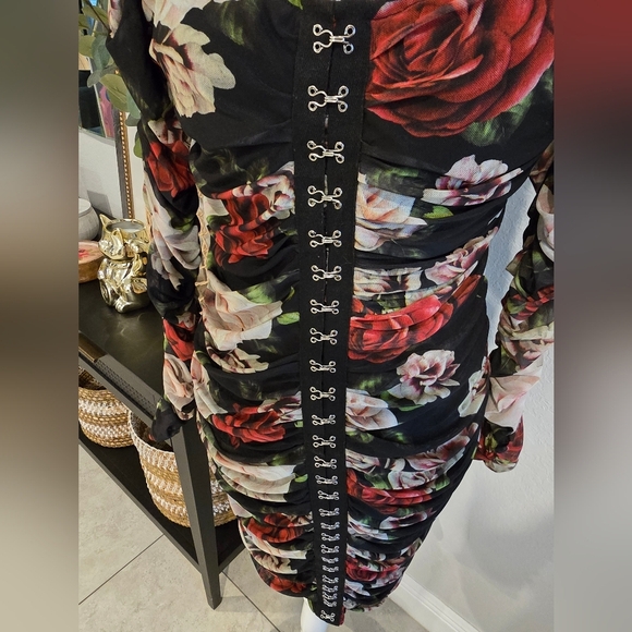 Floral Black Dress with Red and White Roses - Picture 5 of 9